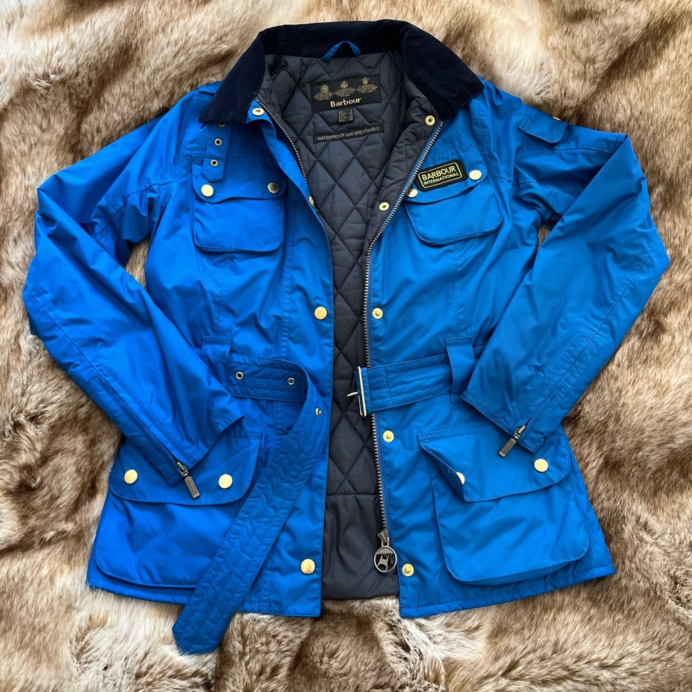 Barbour International Belted Waterproof Jacket Cobalt Blue